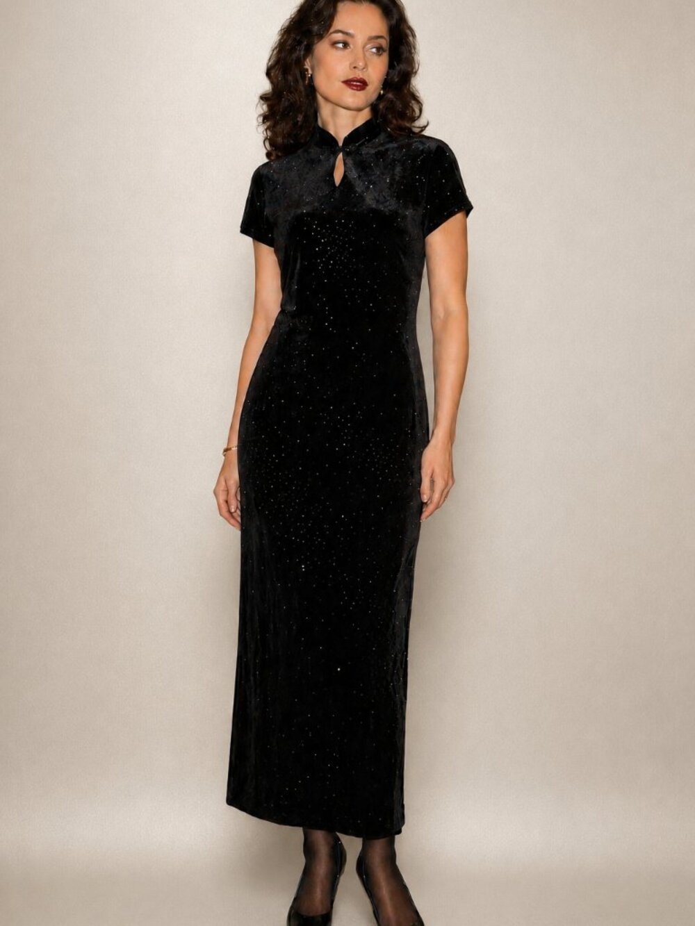 DJ & CO By Dawn Joy Vintage 80s/90s Velvet Cheongsam Dress, Size 8